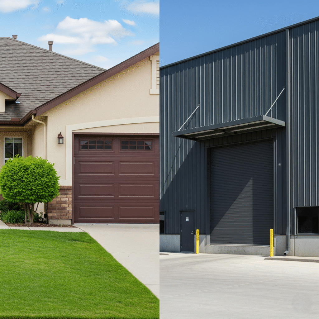 home garage door and a large warehouse rolling door