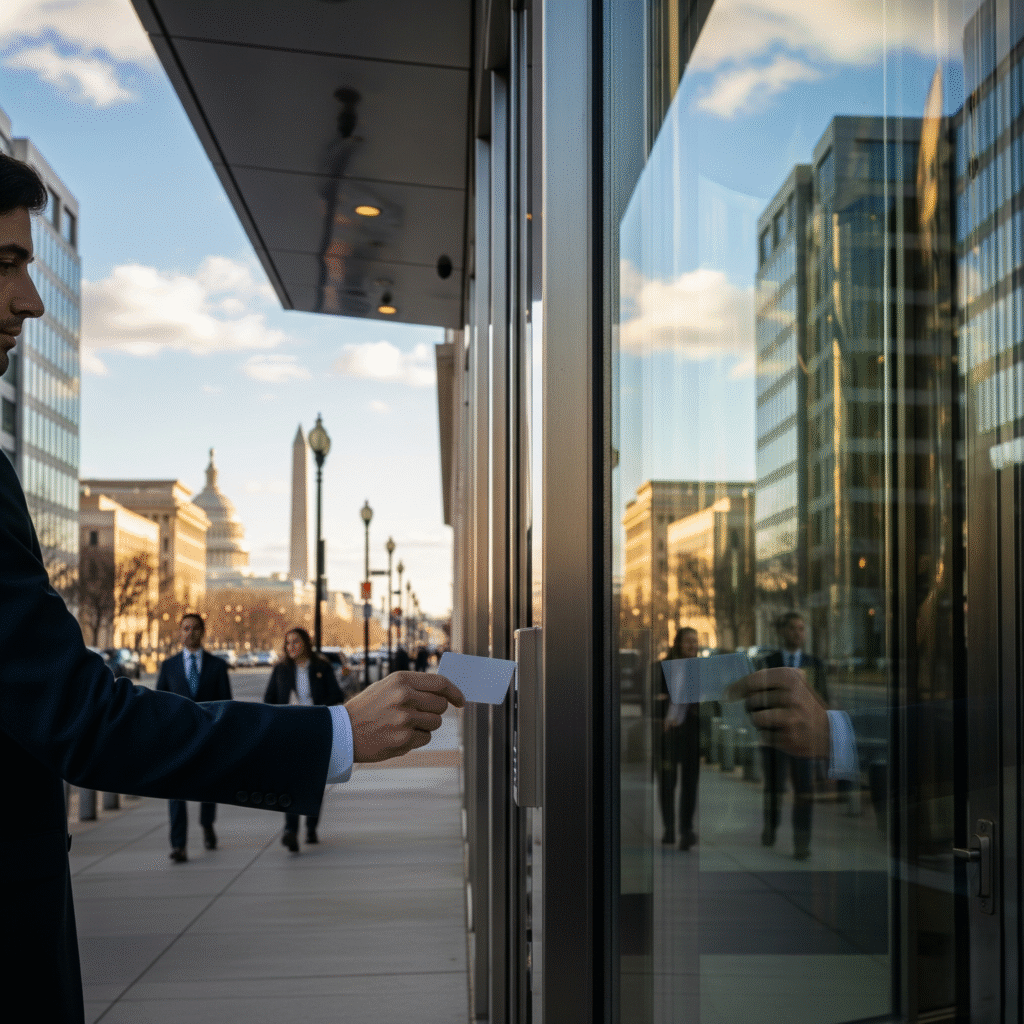 using a keycard to enter an office building in Washington