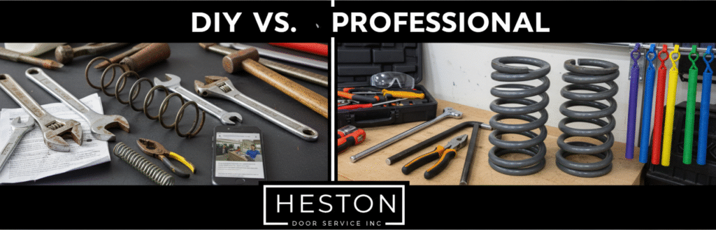 Tools and springs with a “DIY vs. Professional” comparison overlay.