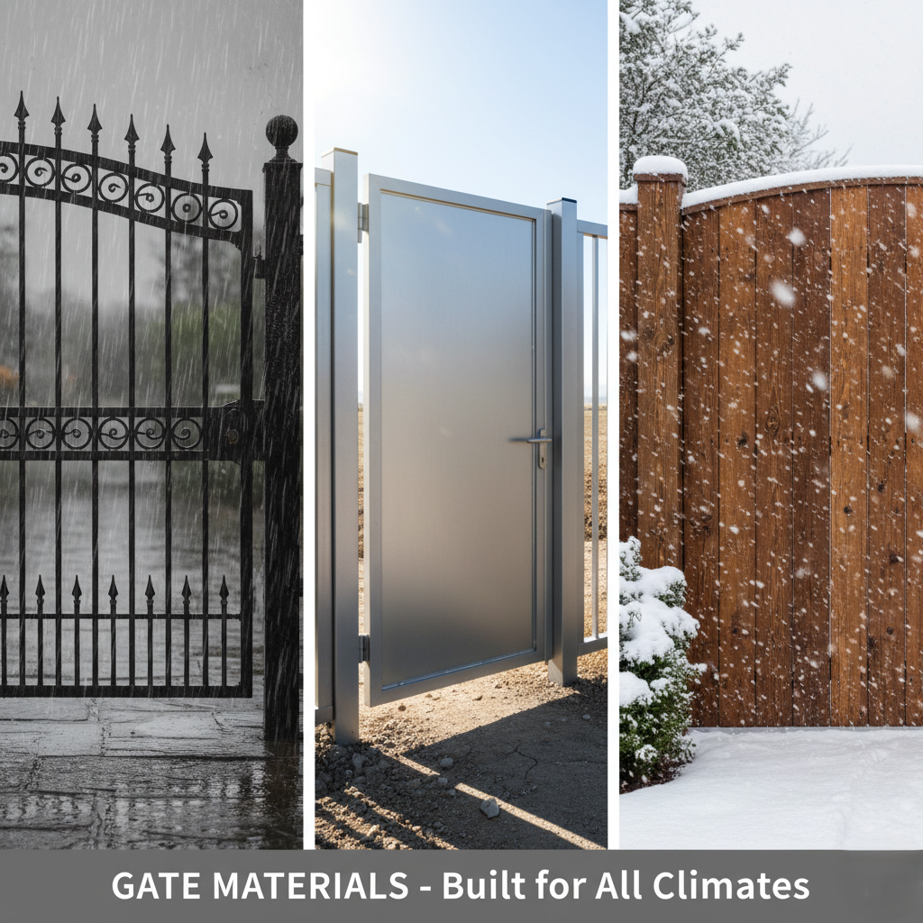 different gate materials (iron, aluminum, wood) under various weather conditions. (2)