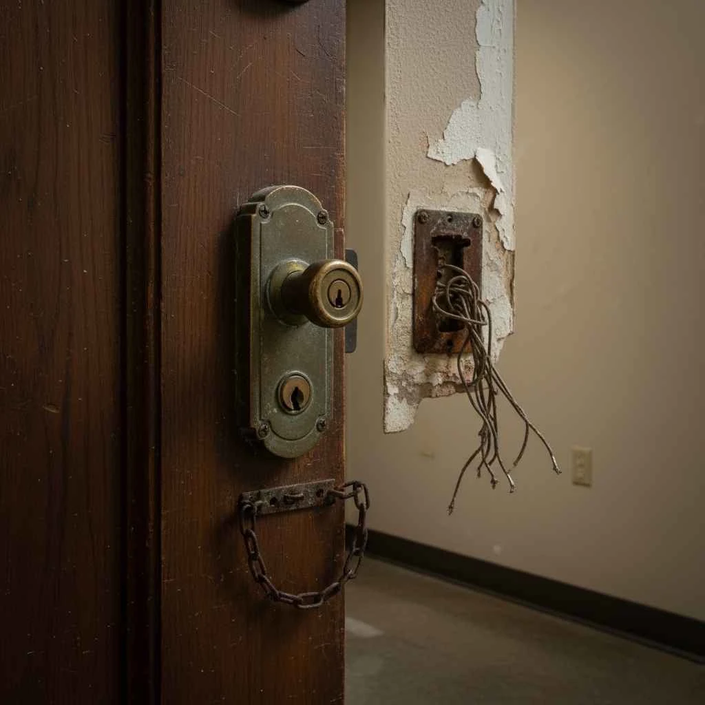 Office door with outdated lock system