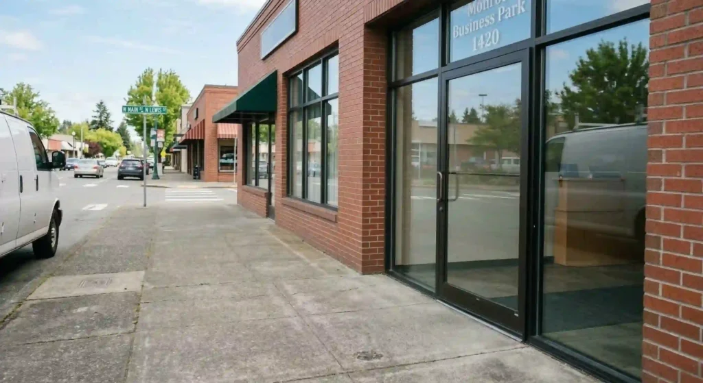 clean commercial storefront with glass doors