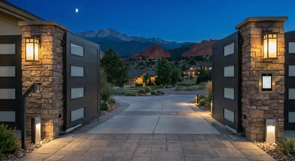 luxury automated swing gate installed at a Monroe residential property.
