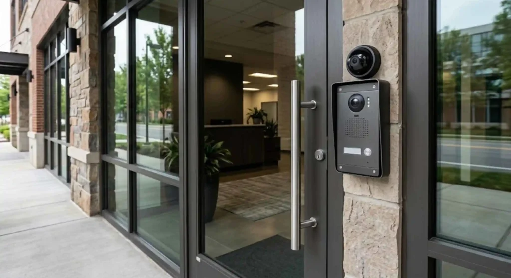 business entry with intercom and camera system