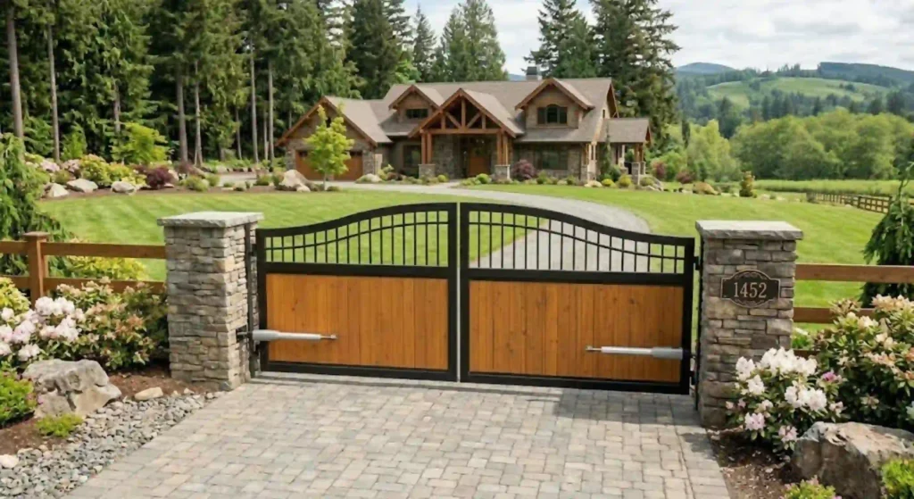 custom residential gate at driveway entrance