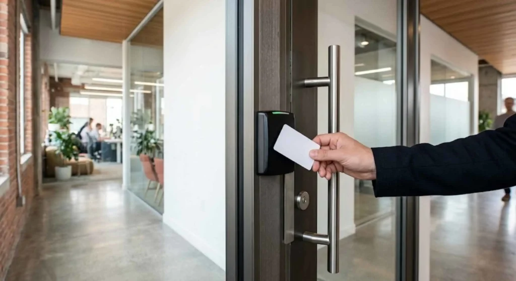 keycard access system on commercial door