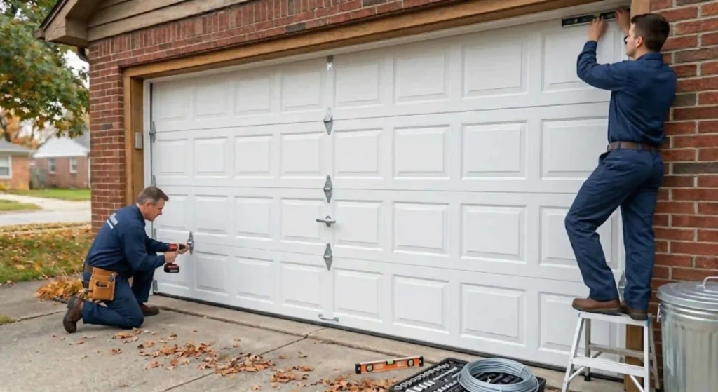 technician installing new garage door
