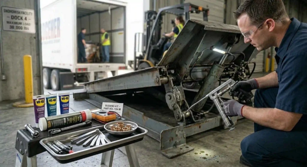Commercial dock equipment maintenance in progress