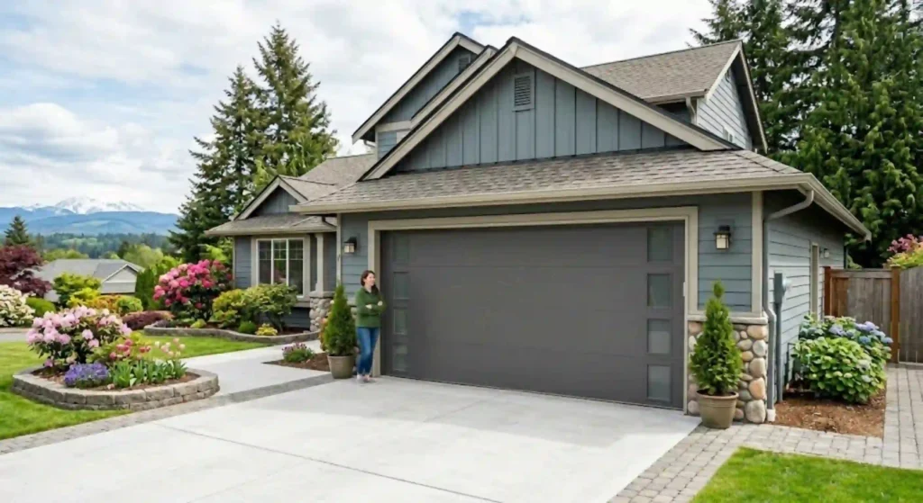 Modern insulated garage door installed on Snohomish home