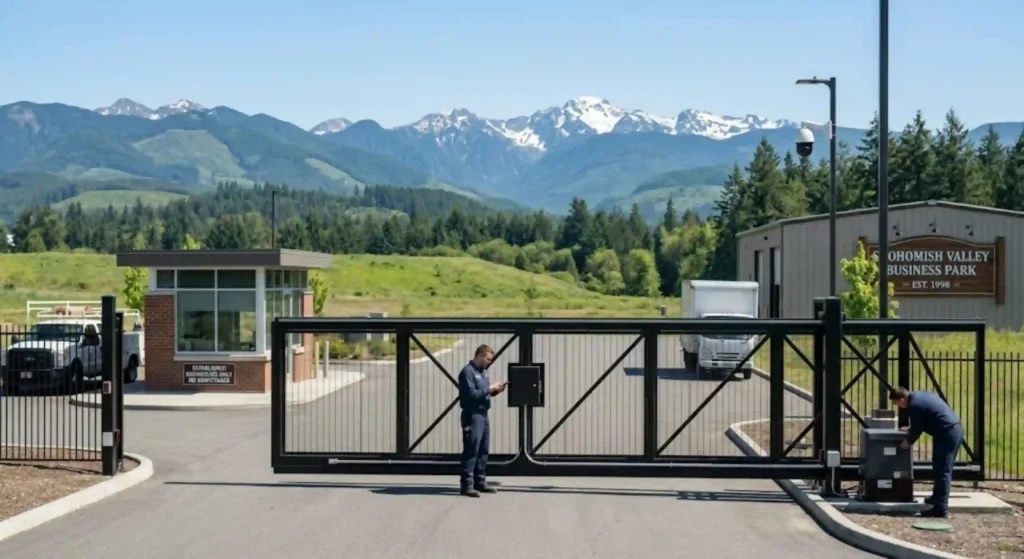 Automated commercial security gate installed at Snohomish business