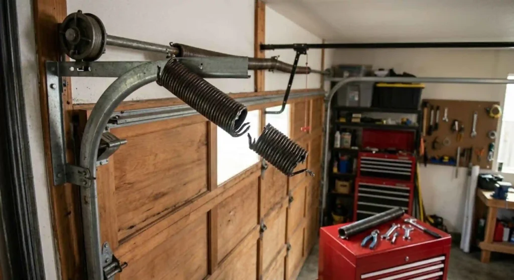Broken torsion spring on residential garage door