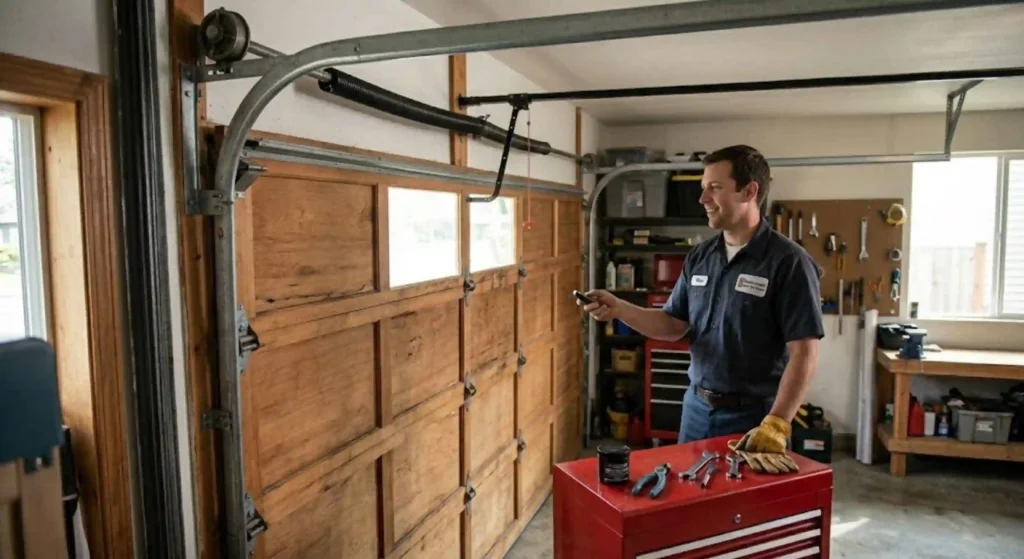 Garage door operating smoothly after spring repair service
