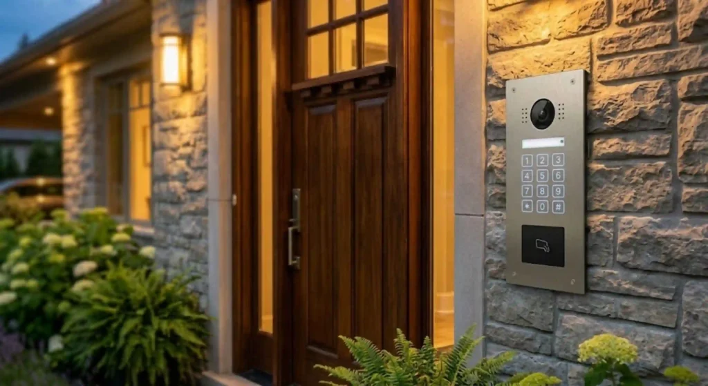 Residential access control keypad installed at a Monroe home entrance