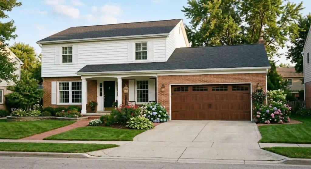 Beautiful new garage door enhancing Monroe home curb appeal
