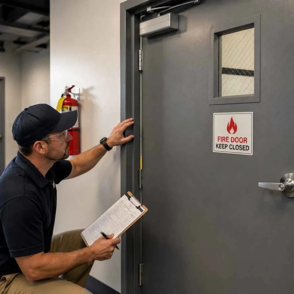 Fire-rated pedestrian door inspection and repair in Monroe WA